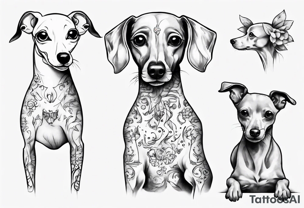 Italian greyhound and poodle together tattoo idea