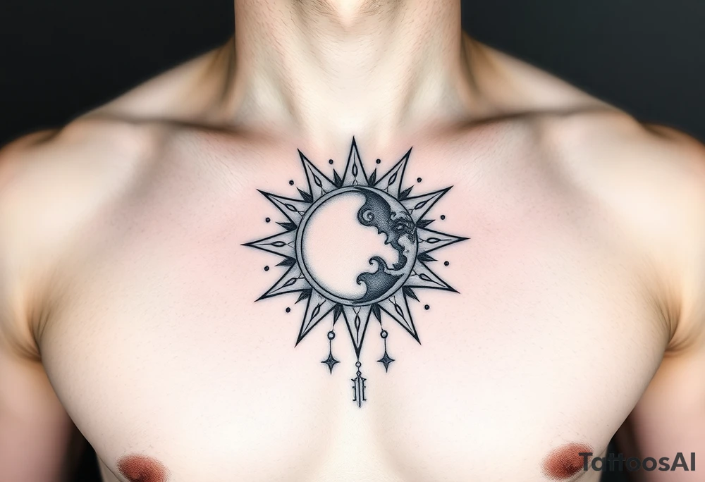 celestial sun and moon embrace with constellation patterns tattoo idea celestial sun and moon embrace with constellation patterns tattoo idea