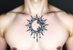 celestial sun and moon embrace with constellation patterns tattoo idea