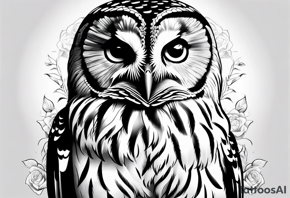 Barred owl with a single rose tattoo idea