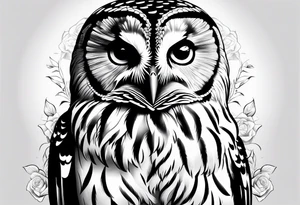 Barred owl with a single rose tattoo idea