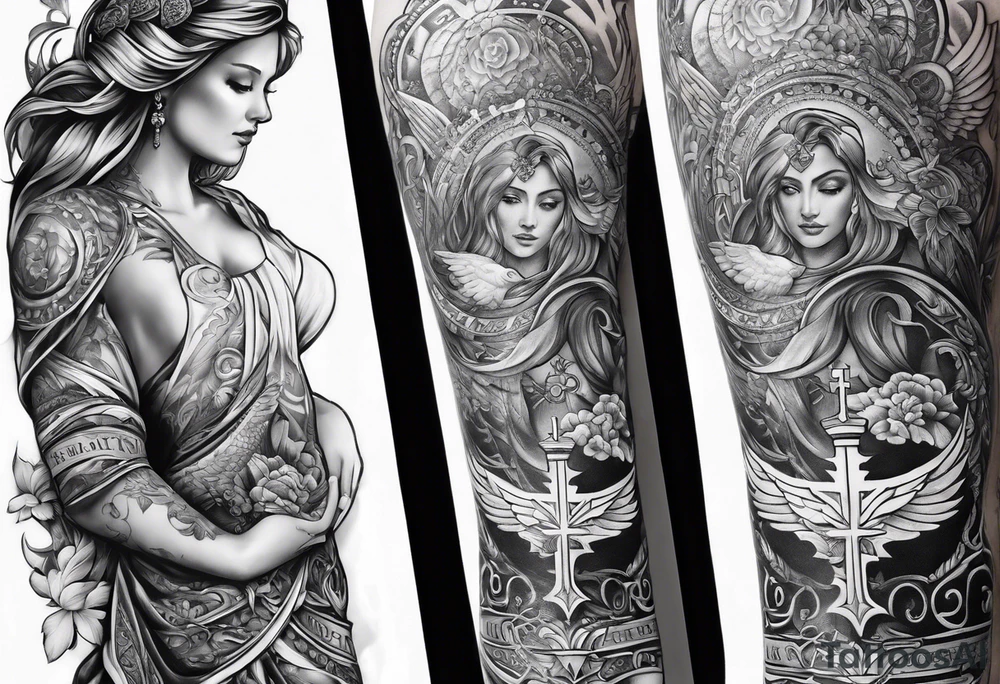 Sleeve with bible verses religious tattoo idea Sleeve with bible verses religious tattoo idea