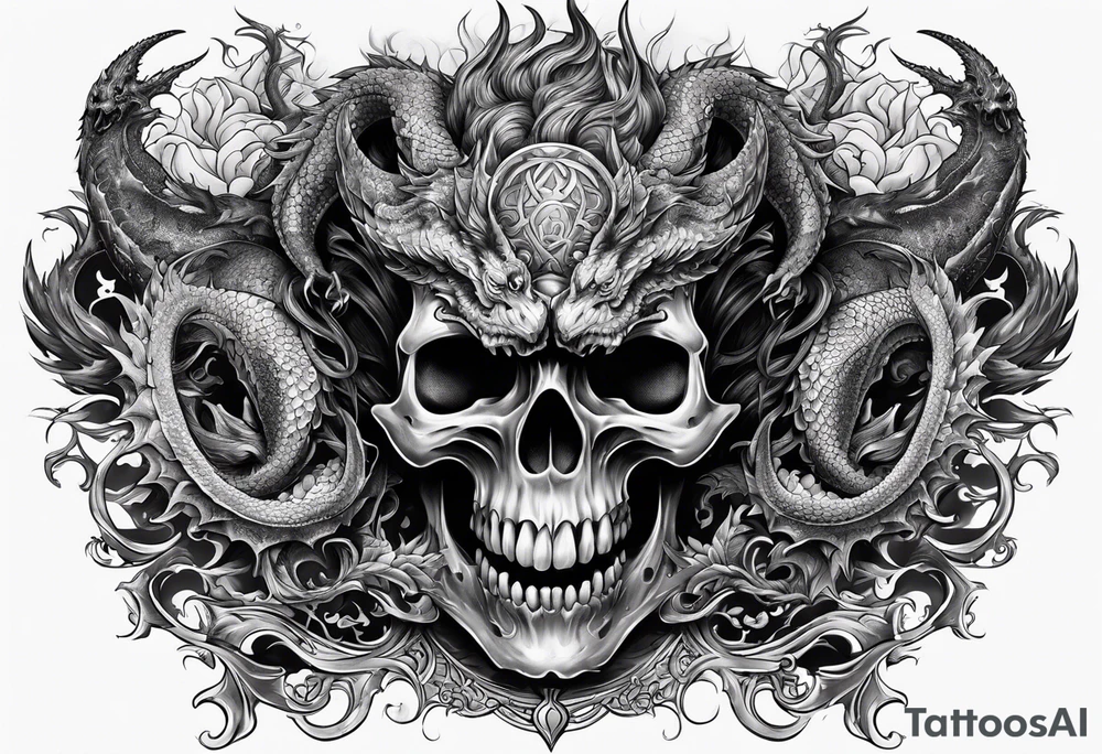 Dark skull and dragon tattoo idea