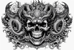 Dark skull and dragon tattoo idea