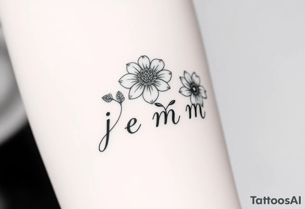 4 flowers with the initials j e m m tattoo idea