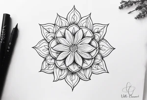 Étoile lune fleur avec prénoms Timoté Valentin Clémentine tattoo idea