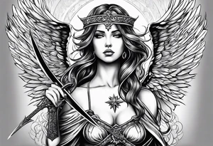 Female angel with sword and beauty dominance tattoo idea