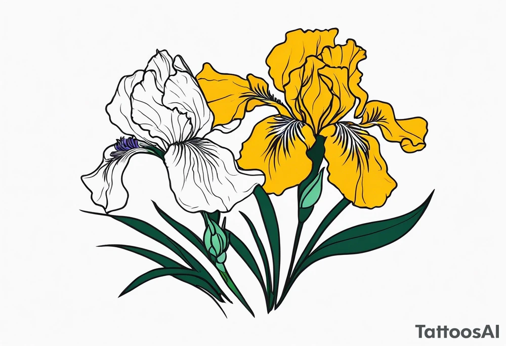 Iris and marigold flower together tattoo idea