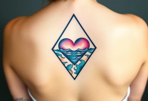 A triangle with a big heart in the center with an ocean travel theme tattoo idea
