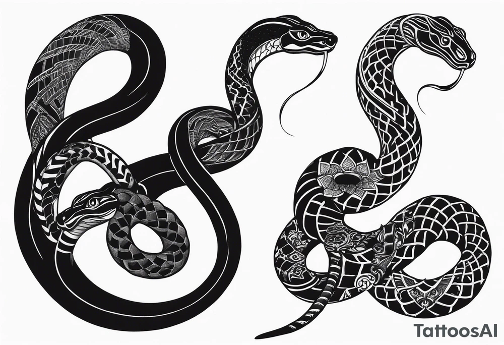 Long Double head snake tattoo for placement along the spine in japanese style to symbolise a journey of healing and transformation with reference to being a twin tattoo idea