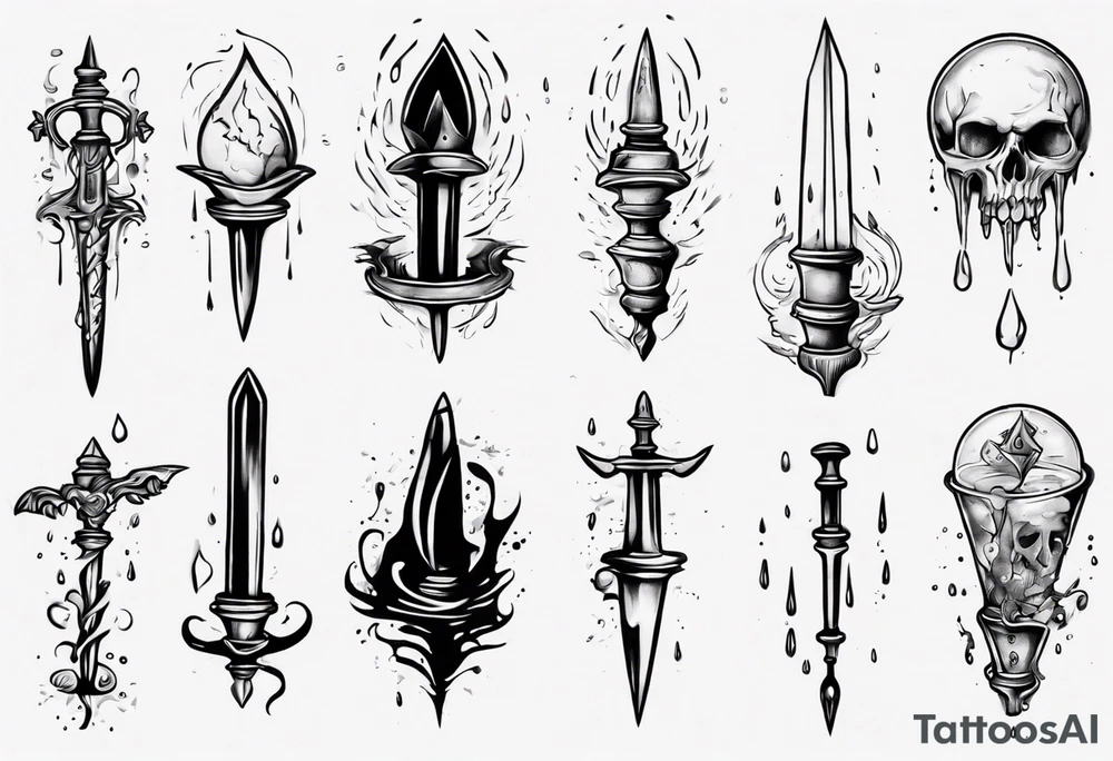 Dagger falling in a puddle tattoo idea