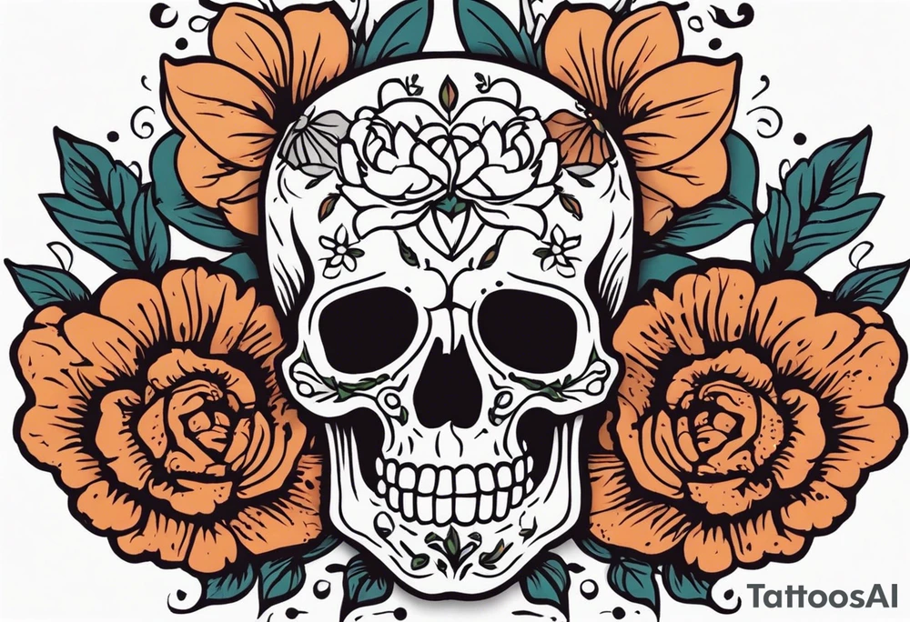human skeleton

old school vintage simple traditional design surrounded by vintage flowers


bold color simple tattoo idea