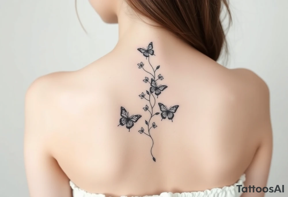 Flower vine with butterflies spine tattoo tattoo idea