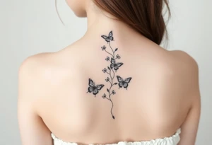 Flower vine with butterflies spine tattoo tattoo idea