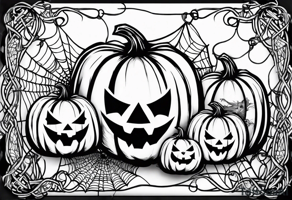 pumpkins with a spidernet in the background tattoo idea
