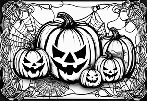 pumpkins with a spidernet in the background tattoo idea