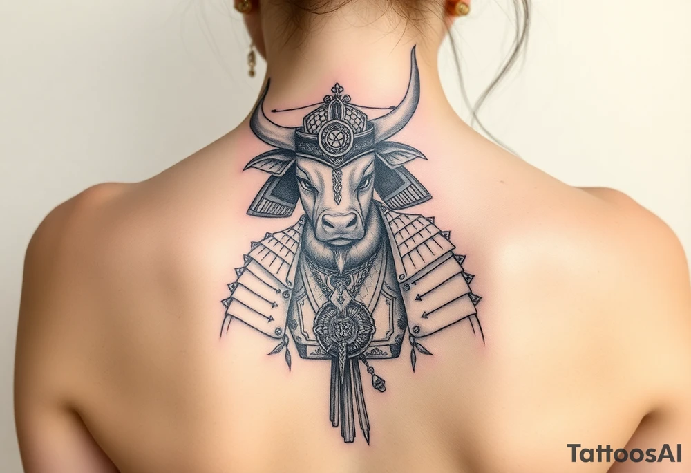 Ox dressed up as samurai warrior tattoo idea