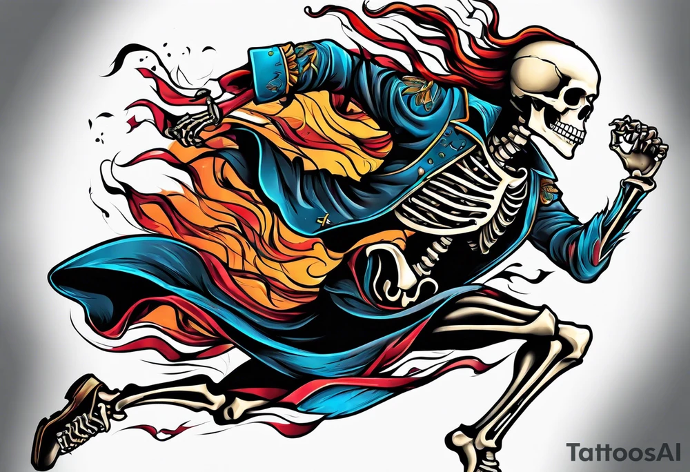skeleton running from the world tattoo idea