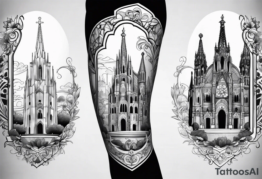 City of Barcelona leg sleeve tattoo idea