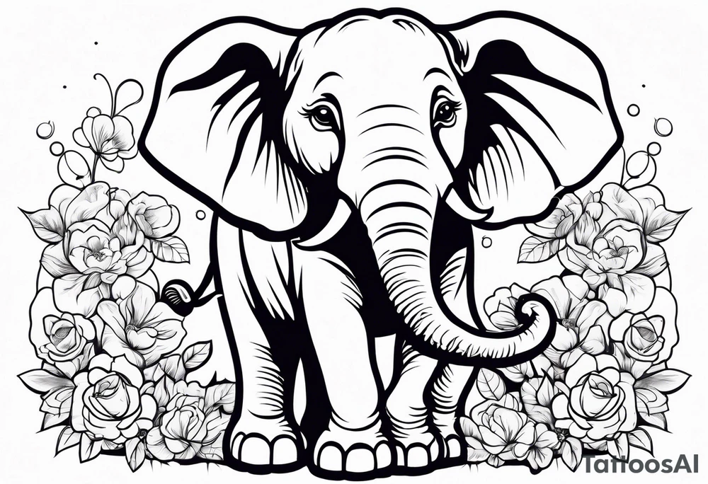 elephant with flowers tattoo idea