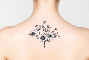 Small flower bouquet with order of flowers, daisy, cosmo, poppy, chrysanthemum, cosmo tattoo idea