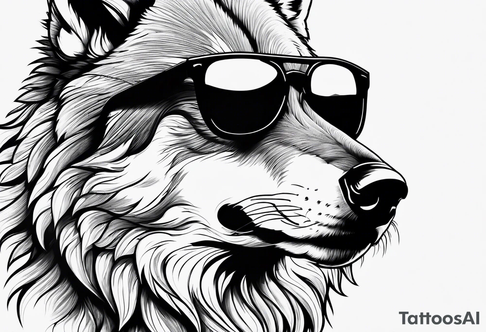 Badass wolf wearing sunglasses tattoo idea
