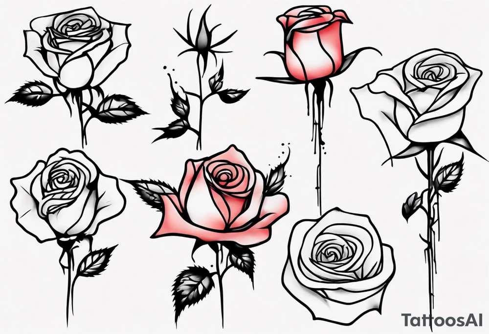 bleeding rose, tall, simple, one line tattoo idea
