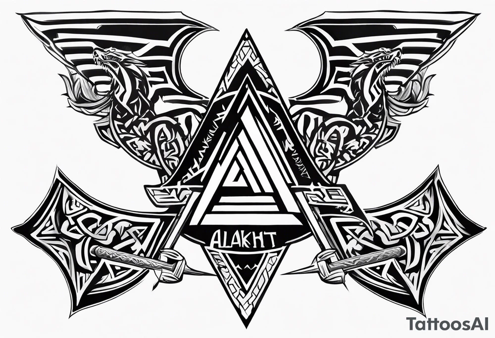 Valhalla 
 sword axe valknut dragon tattoo idea
