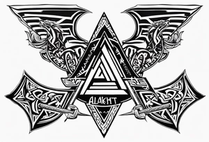 Valhalla 
 sword axe valknut dragon tattoo idea
