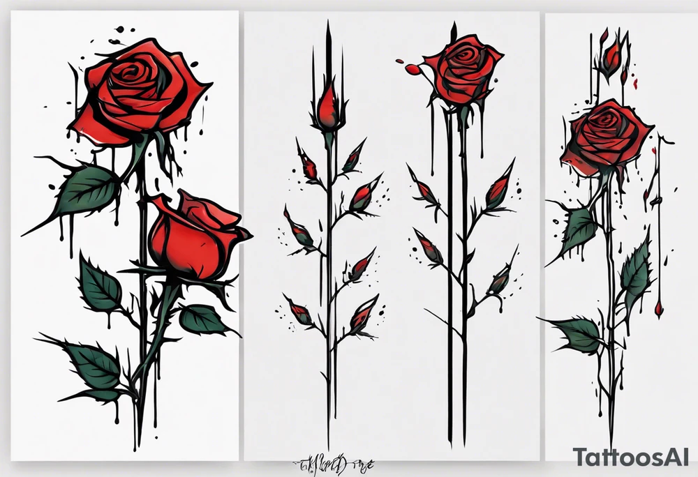 bleeding rose, tall, simple, one line tattoo idea