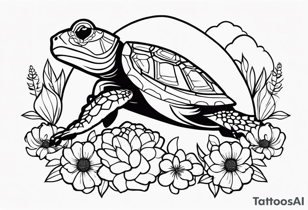 Com flores, tartaruga, tigre, sol, lua, borboletas tattoo idea