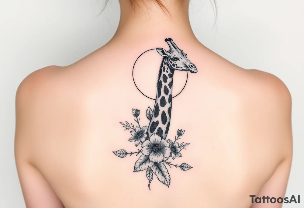 Giraffe with crepe myrtle with sun and moon tattoo idea