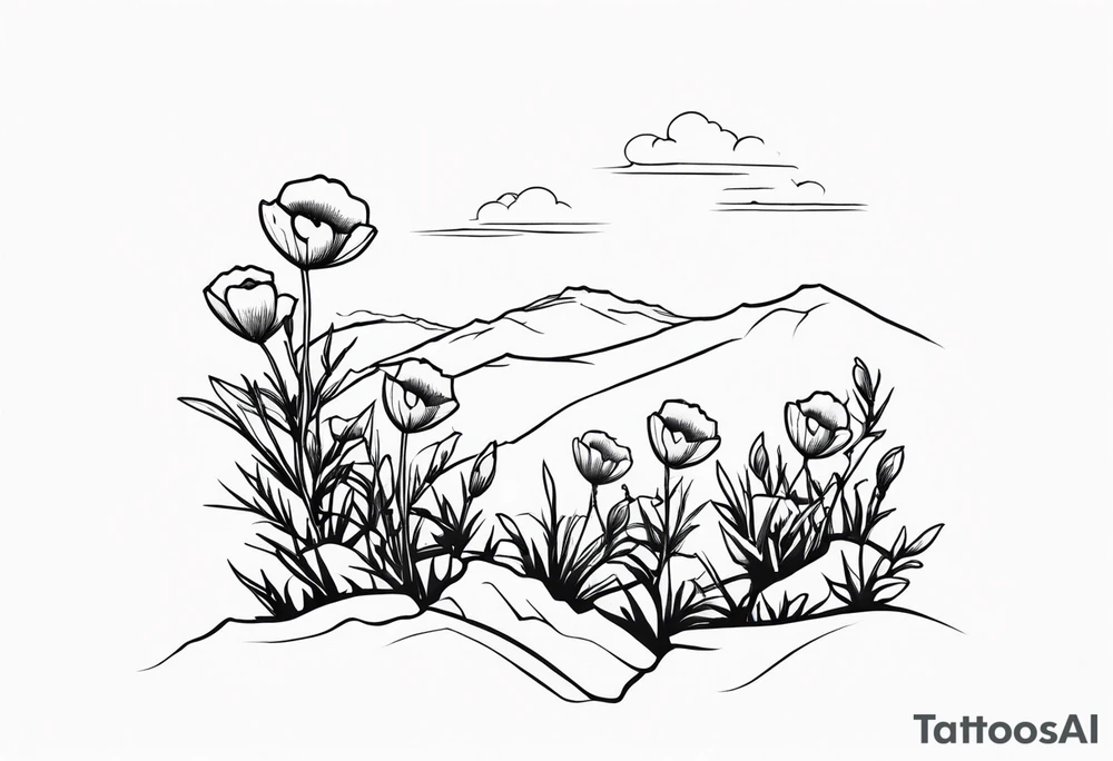 Poppy bush growing on cliff tattoo idea