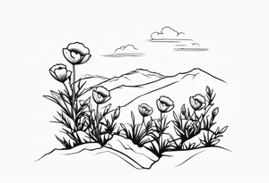 Poppy bush growing on cliff tattoo idea