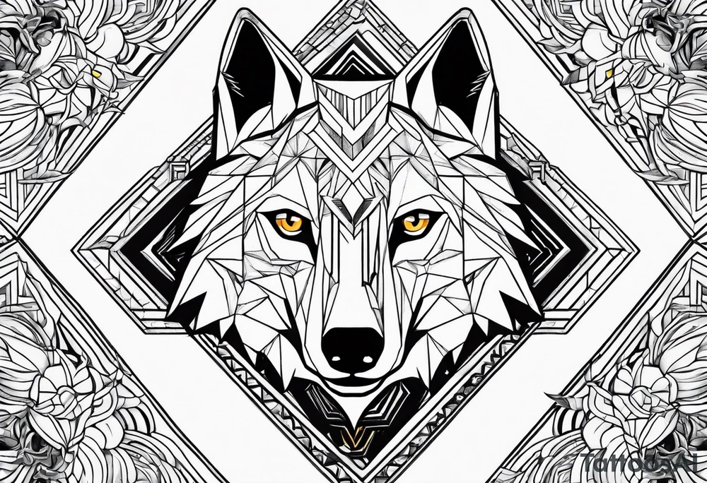 with a geometric wolf and a pattern around it tattoo idea with a geometric wolf and a pattern around it tattoo idea