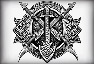 Valhalla sword shield axe Valknut  tribal tattoo idea