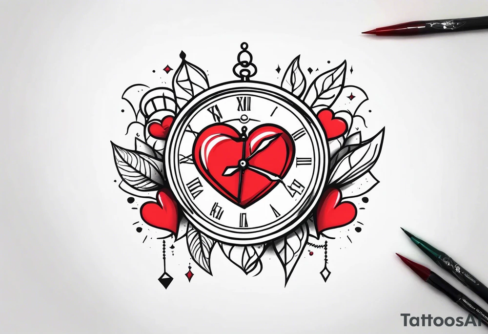 Heart with clock hands on 8 and 5 tattoo idea