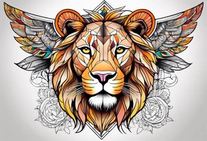 Lioness with wings compass tattoo idea