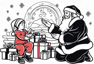 Santa giving gifts to kids tattoo idea