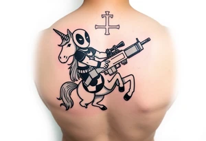 Deadpool riding unicorn holding Russian era RPG tattoo idea