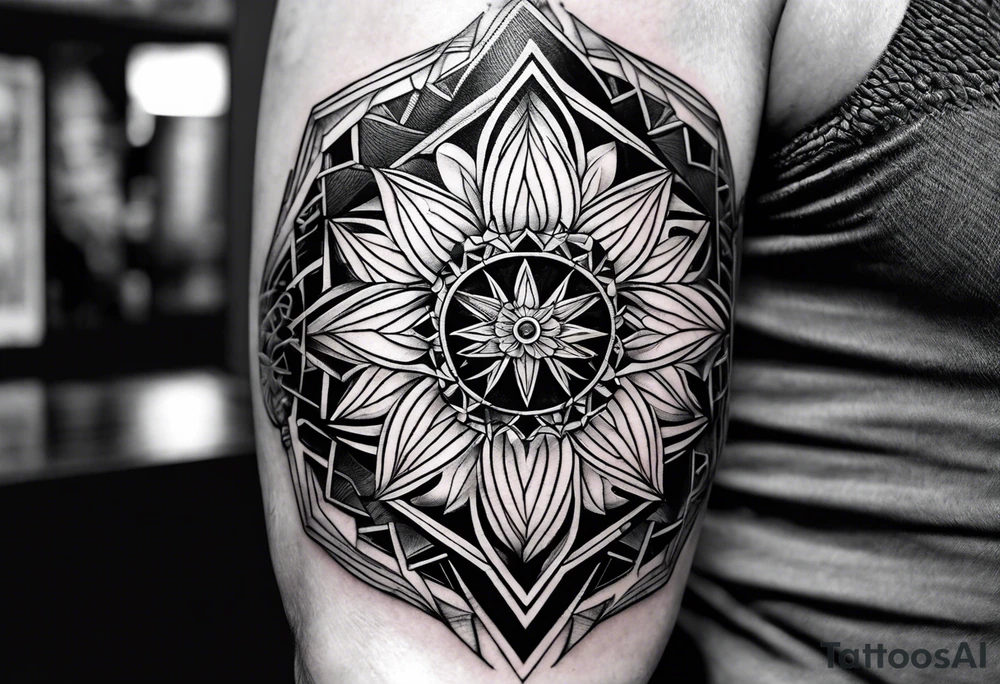 full sleeve tattoos for men with sacred geometry and tropical theme tattoo idea