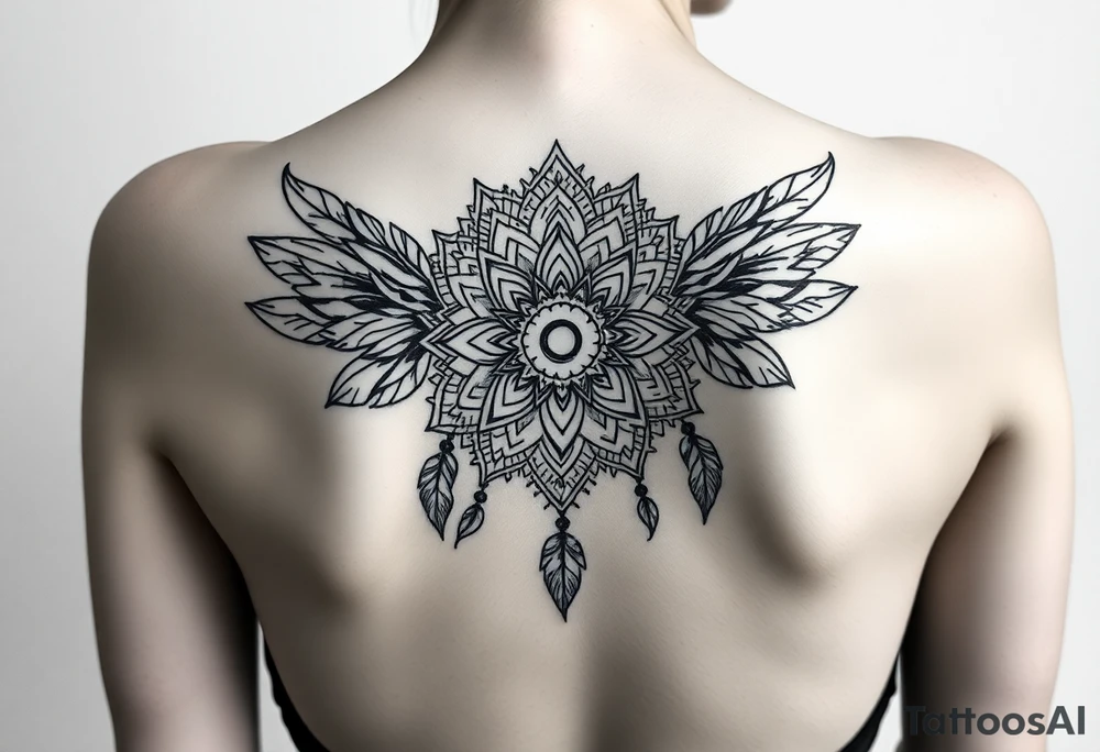 spiritual feathers ornamental mandala shaman tattoo idea