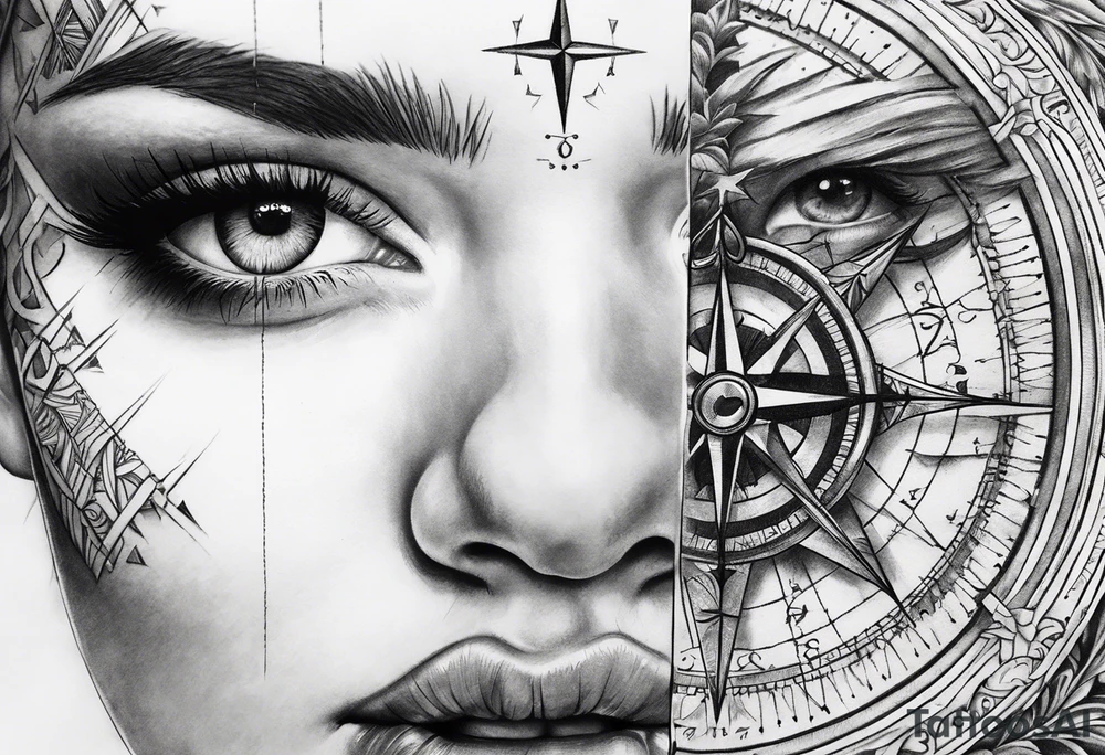 Half face half compass tattoo idea