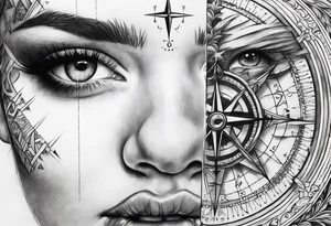 Half face half compass tattoo idea