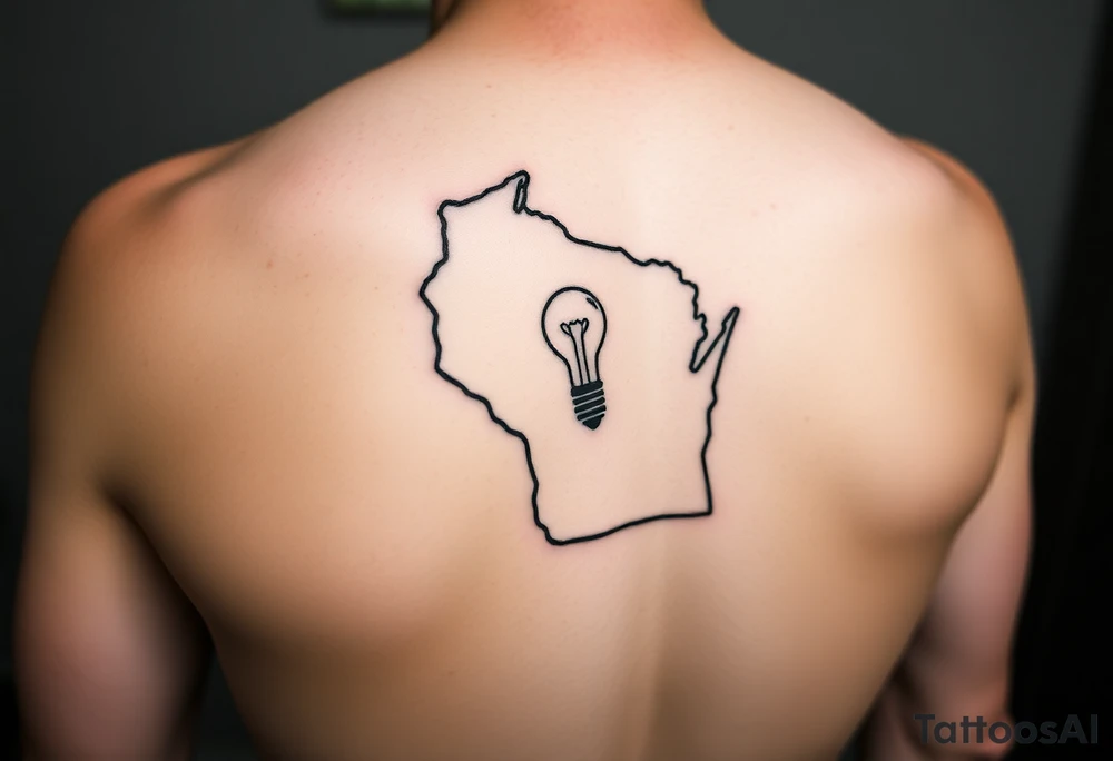 simple outline of the state of Wisconsin and a light bulb representing the Wisconsin Idea tattoo idea
