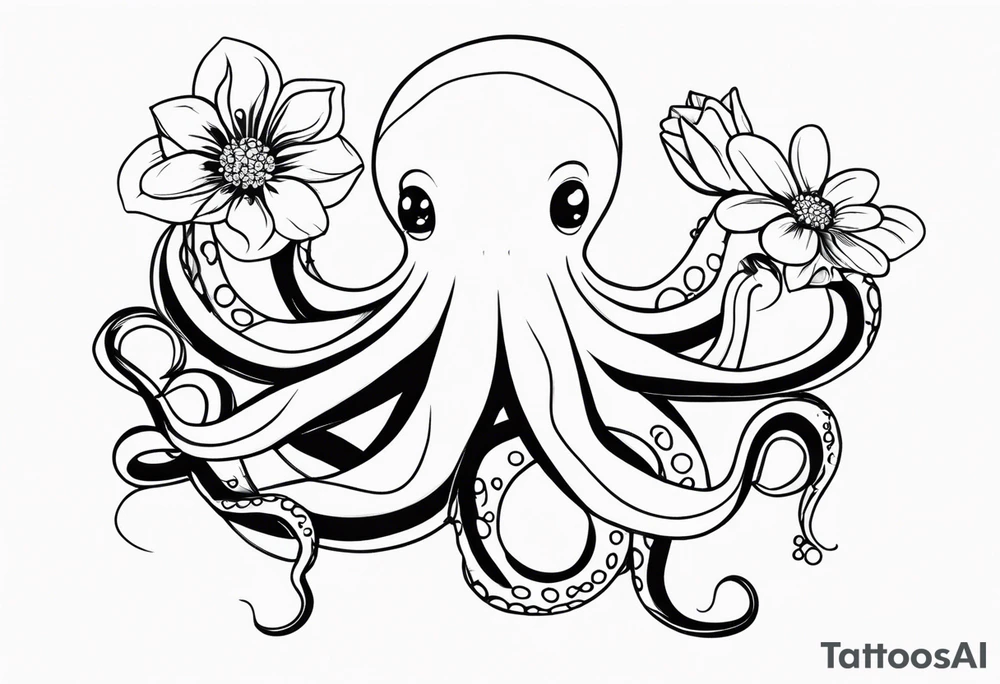 octopus holding flowers tattoo idea