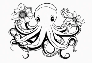 octopus holding flowers tattoo idea