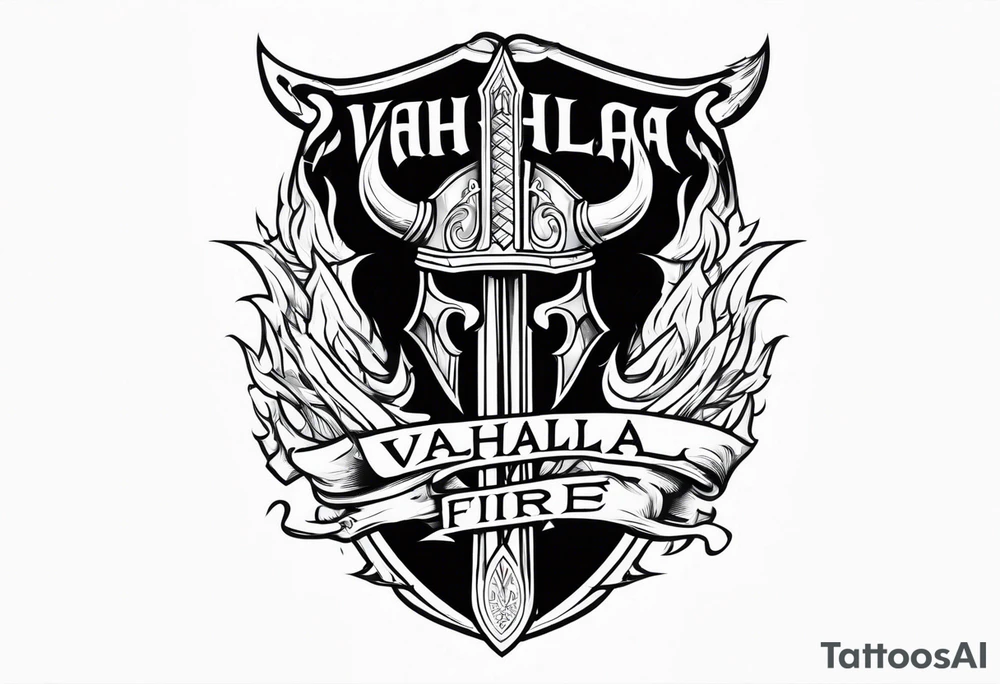 Valhalla on  fire shield sword tattoo idea