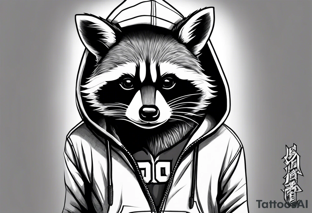 raccoon wearing a Superman hoodie tattoo idea