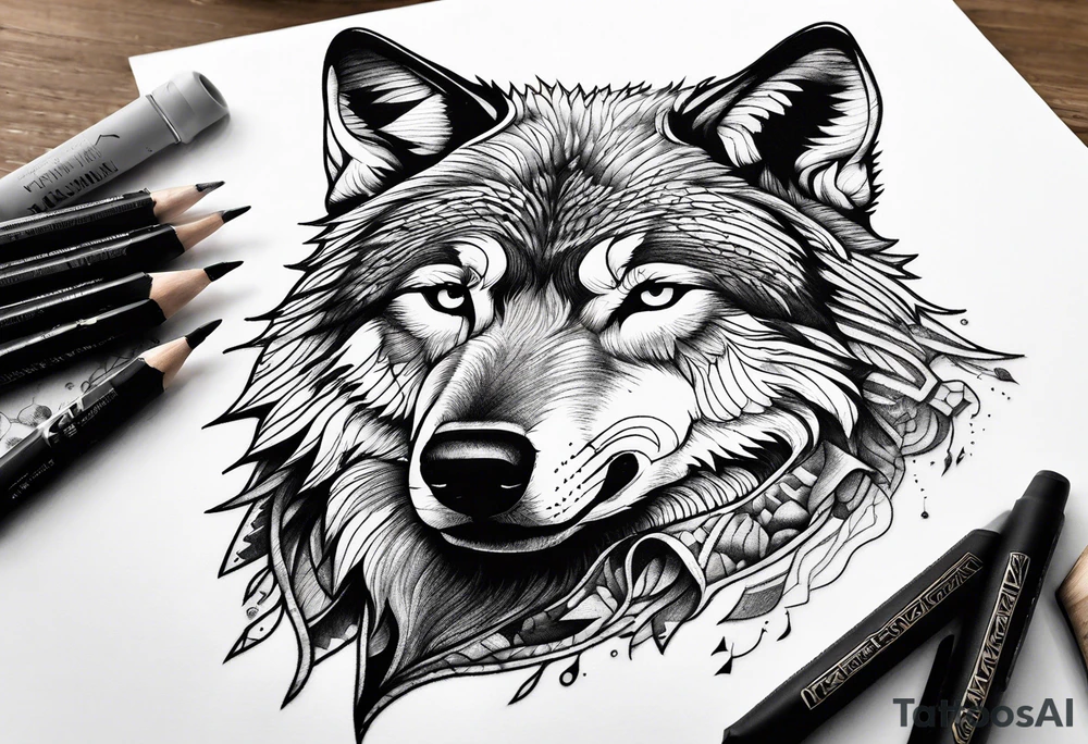 Mountains, wolf in it tattoo idea